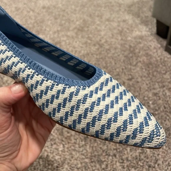 Denim Stripe Aria 5 degrees Pointed Toe Ballet Flats - Picture 3 of 16